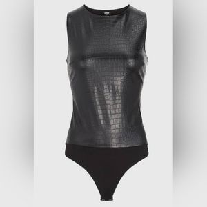 Body Contour Croc Faux Leather High Neck Thong Bodysuit